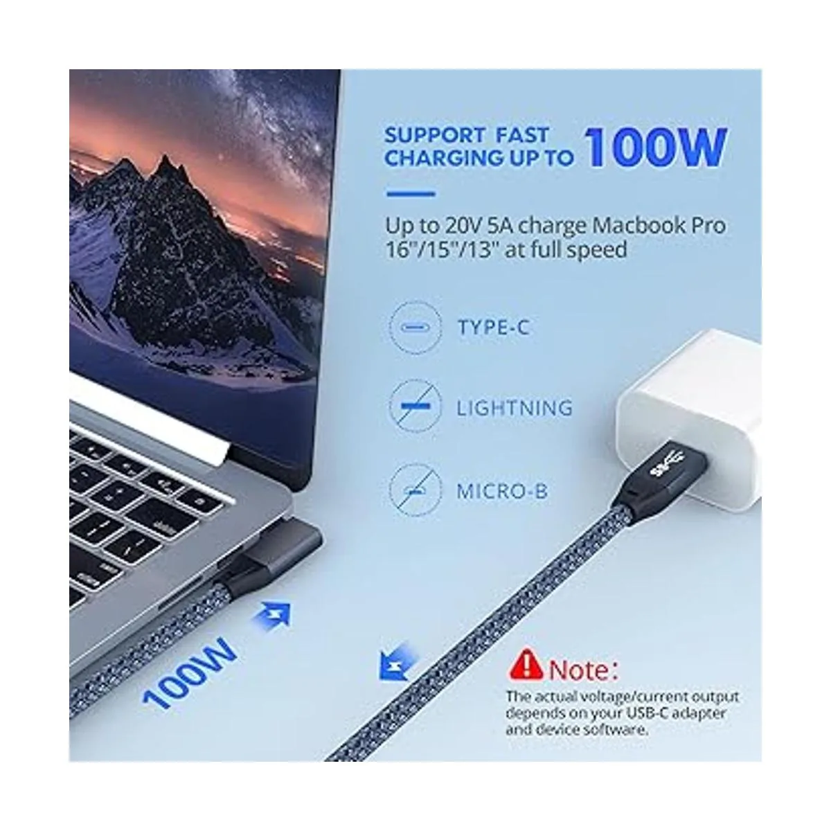 Cable USB C a USB C en ángulo recto de 100 W 6.6 pies USB_2