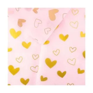 Papel de seda rosa con corazón dorado a granel 20 x 28_6