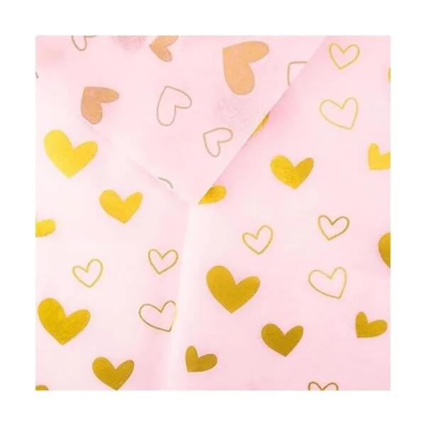 Papel de seda rosa con corazón dorado a granel 20 x 28_6