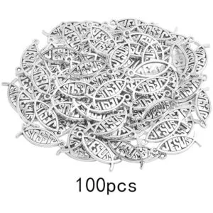 100 dijes de plata antigua de Jesús con forma de pez_2