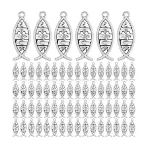100 dijes de plata antigua de Jesús con forma de pez_1