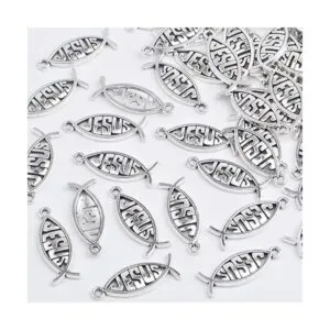 100 dijes de plata antigua de Jesús con forma de pez_4