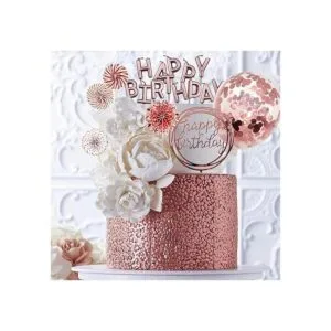 MOVINPE Decoración de pastel de oro rosa con velas de_6