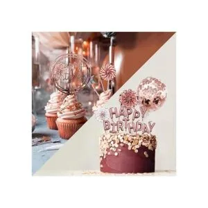 MOVINPE Decoración de pastel de oro rosa con velas de_3