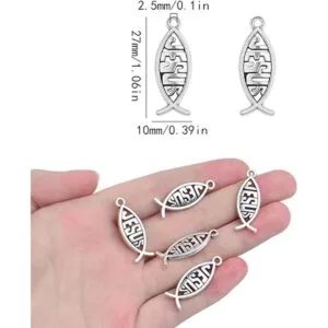 100 dijes de plata antigua de Jesús con forma de pez_3