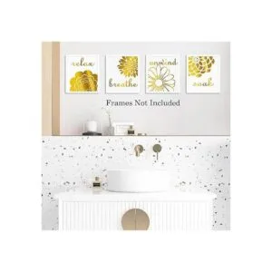 LHIUEM Cuadros de baño dorados y blancos para decoración_2