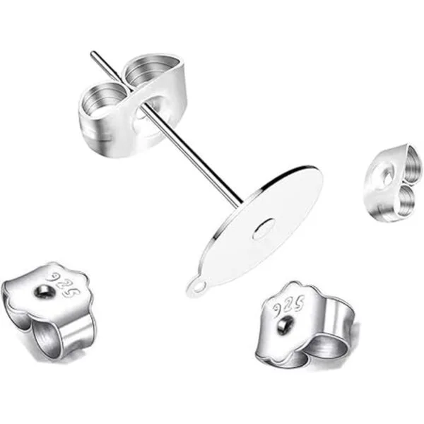 100 pendientes de plata de ley 925 con almohadilla plana_3