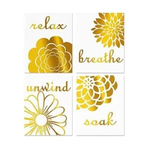 LHIUEM Cuadros de baño dorados y blancos para decoración_1