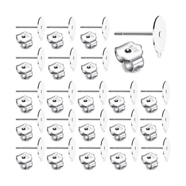 100 pendientes de plata de ley 925 con almohadilla plana_1