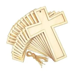 Cruz de madera sin terminar con cuerda de yute para_1