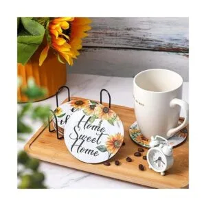 6 posavasos vintage de girasol con soporte posavasos de_2