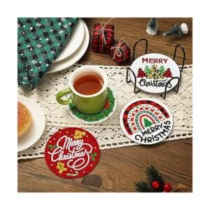 8 piezas de posavasos de pintura de diamantes de Navidad_5