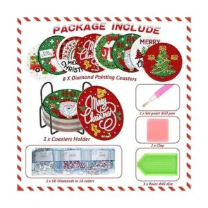 8 piezas de posavasos de pintura de diamantes de Navidad_3