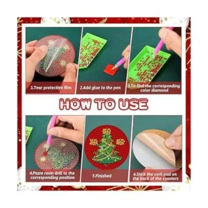 8 piezas de posavasos de pintura de diamantes de Navidad_4
