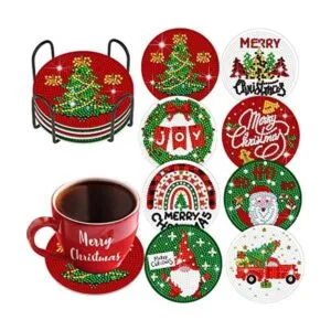 8 piezas de posavasos de pintura de diamantes de Navidad_1