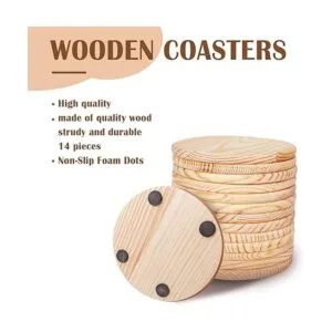 14pcs Unfinished Wood Coasters 4 Inch Round Blank Wooden_2