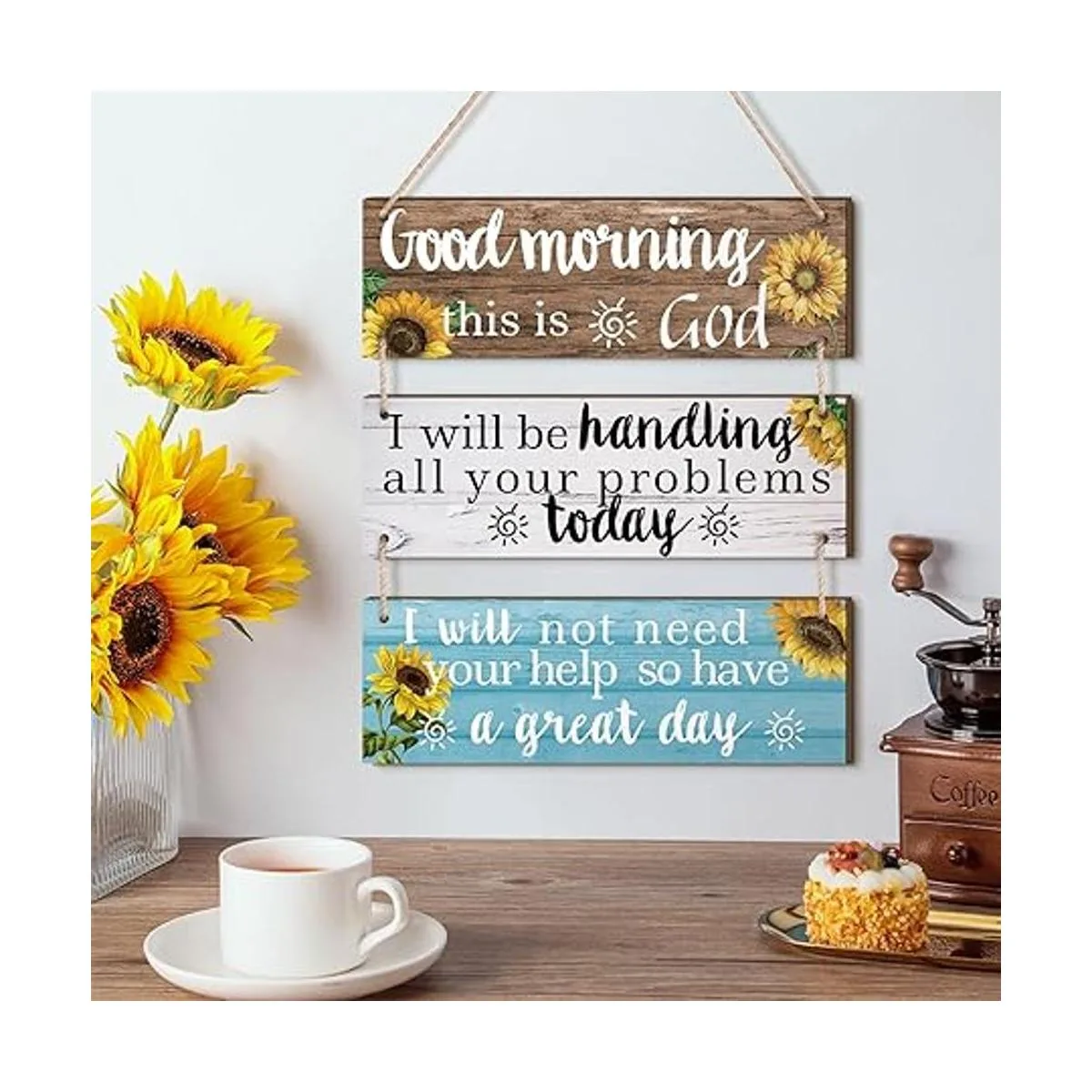 3 piezas de girasol cristiano decoración de pared de Dios_3