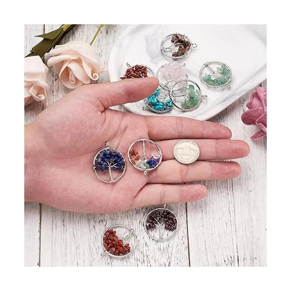 FASHEWELRY 10 dijes de árbol de la vida con piedras_5