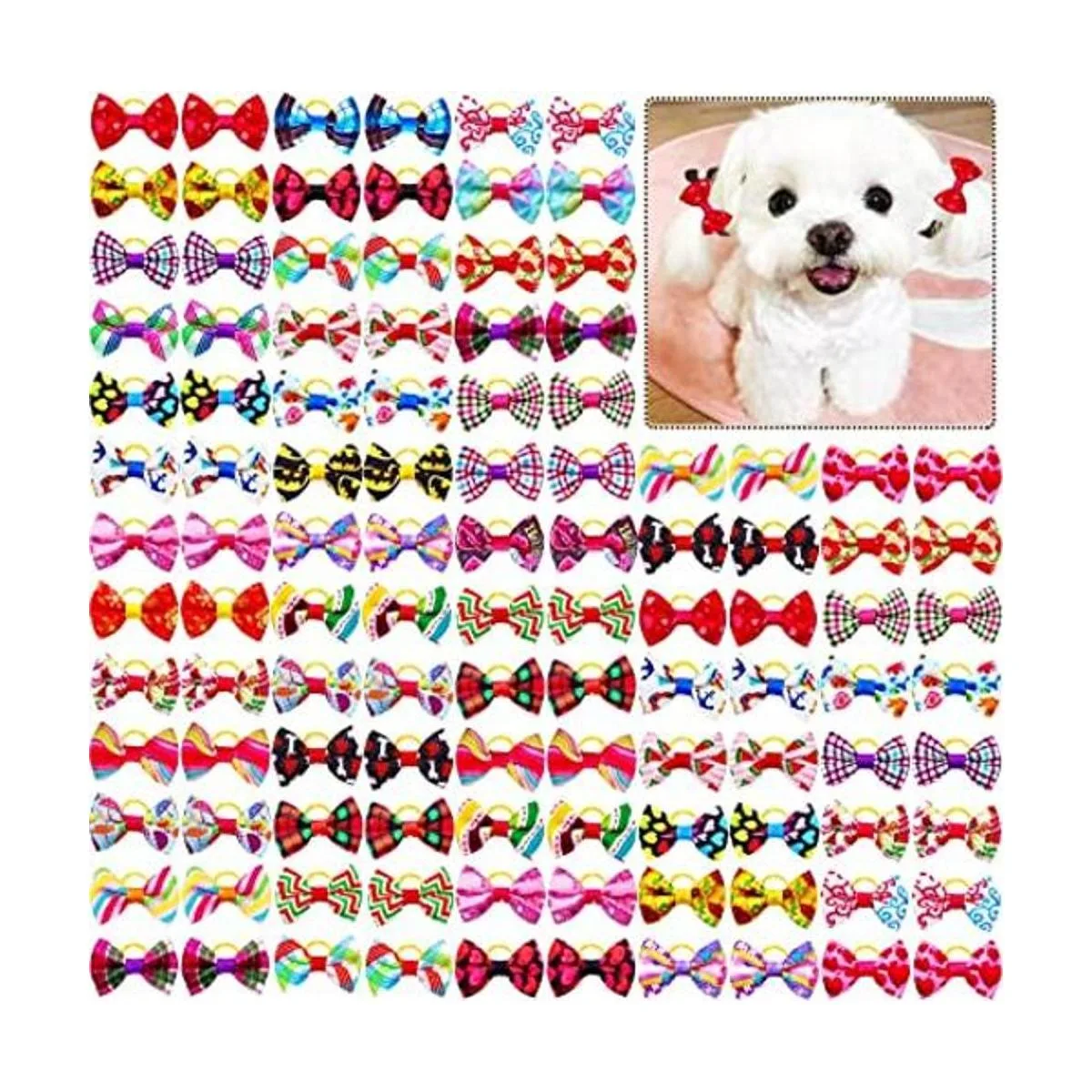 Mruq pet 100 unidades50 pares de lazos para el pelo de_1