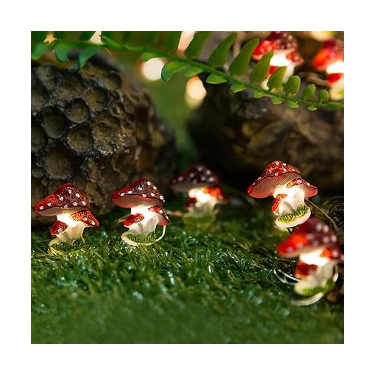 Guirnalda de luces LED con formas de hongos funciona con_5