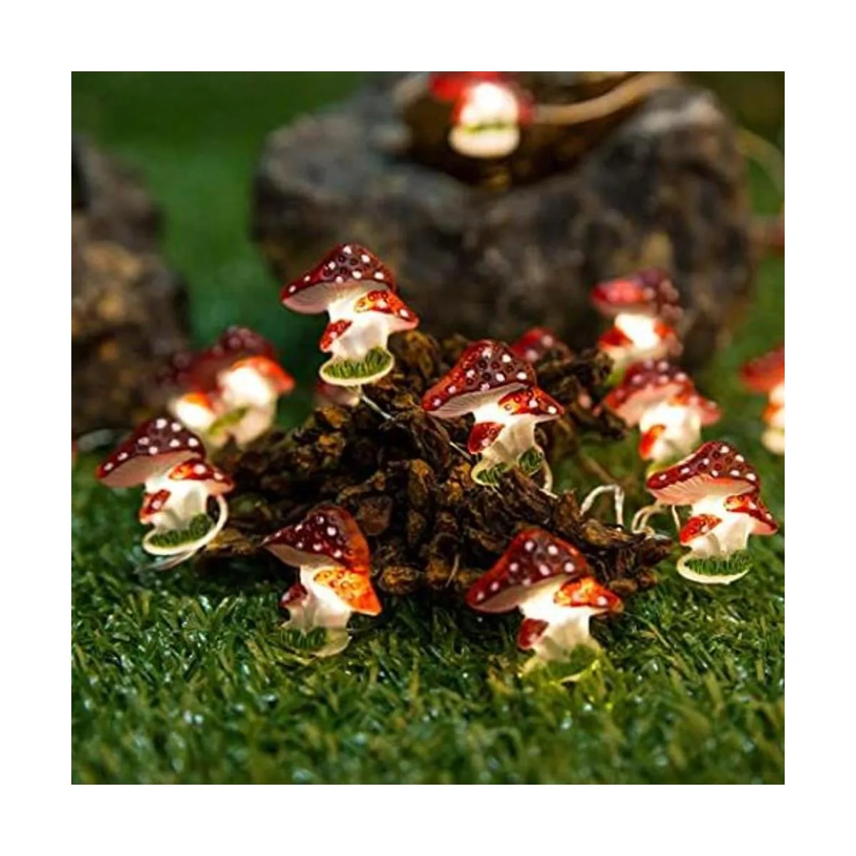 Guirnalda de luces LED con formas de hongos funciona con_1