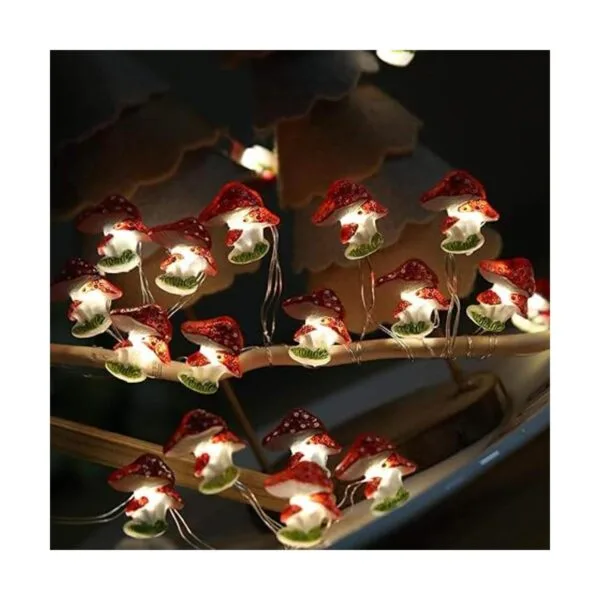 Guirnalda de luces LED con formas de hongos funciona con_6