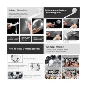 Decoraciones de fiesta de cumpleaños negras y plateadas_4