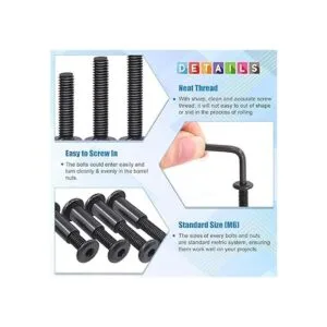 Glarks Juego de 85 tornillos de tapa hexagonales negros_4