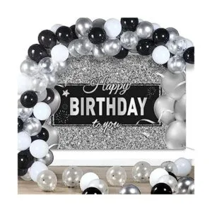 Decoraciones de fiesta de cumpleaños negras y plateadas_1