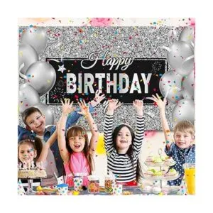 Decoraciones de fiesta de cumpleaños negras y plateadas_7