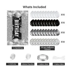 Decoraciones de fiesta de cumpleaños negras y plateadas_2