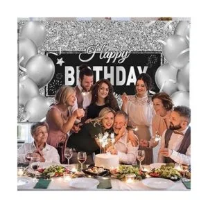 Decoraciones de fiesta de cumpleaños negras y plateadas_5