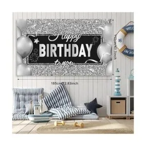 Decoraciones de fiesta de cumpleaños negras y plateadas_3