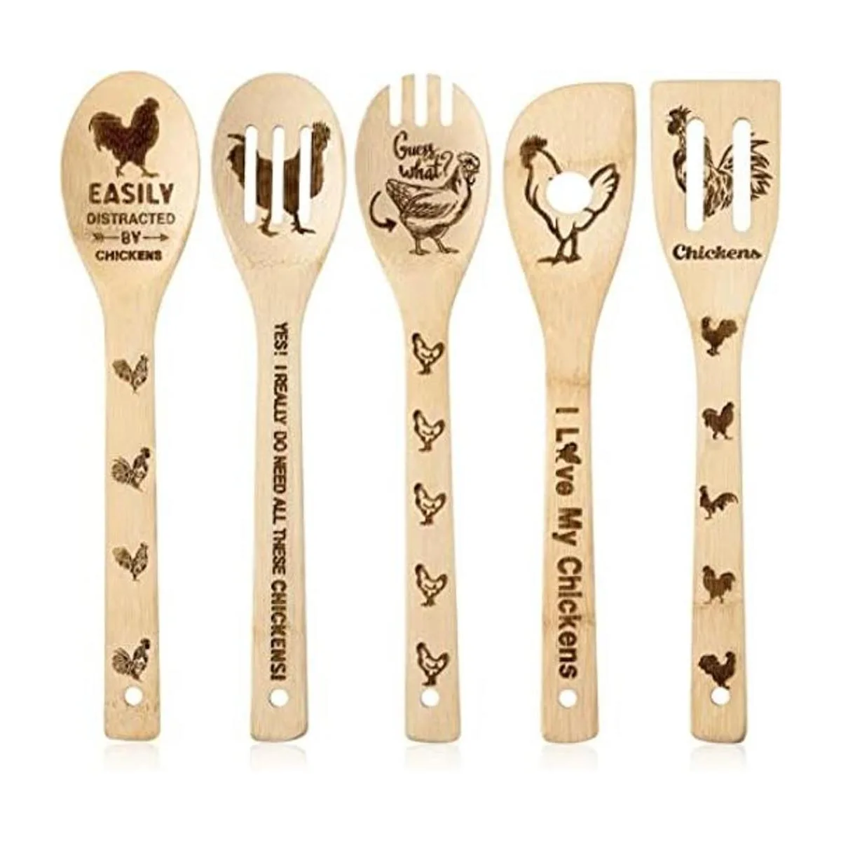 Eartim Juego de 5 cucharas de madera de gallo de gallo y_1