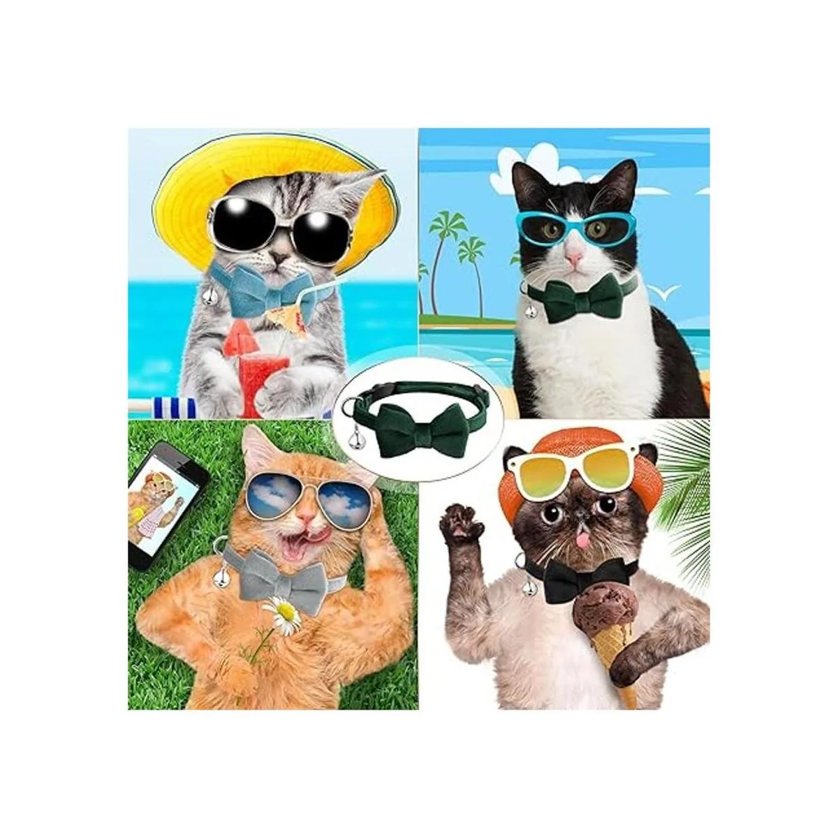 4 piezas de collar de pajarita para gato con campana_5