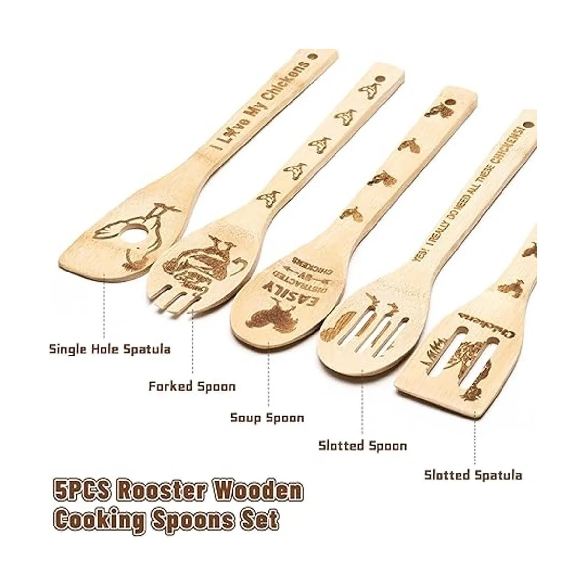 Eartim Juego de 5 cucharas de madera de gallo de gallo y_2