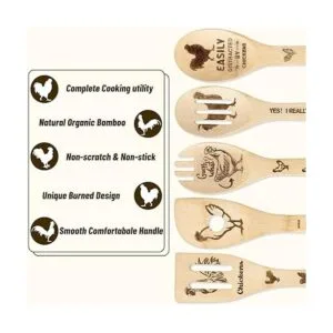 Eartim Juego de 5 cucharas de madera de gallo de gallo y_4
