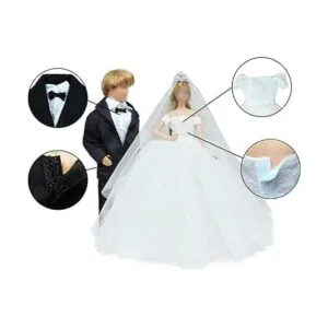 BJDBUS Conjunto de boda vestido blanco velo de novia y_4