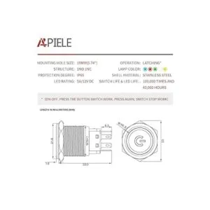 APIELE Interruptor de botón de cierre de 0.748 in 34_2