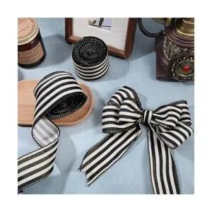 2 rollos de 20 yardas de rayas blancas y negras con borde_4