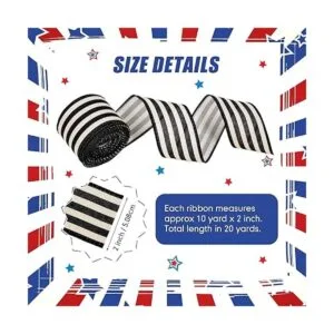 2 rollos de 20 yardas de rayas blancas y negras con borde_2