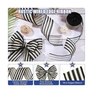 2 rollos de 20 yardas de rayas blancas y negras con borde_3