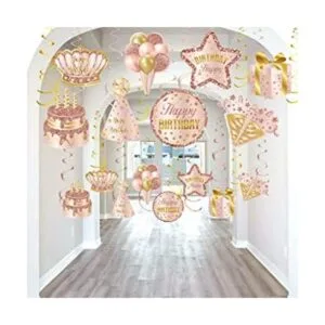 Decoraciones colgantes de cumpleaños de color oro rosa_1