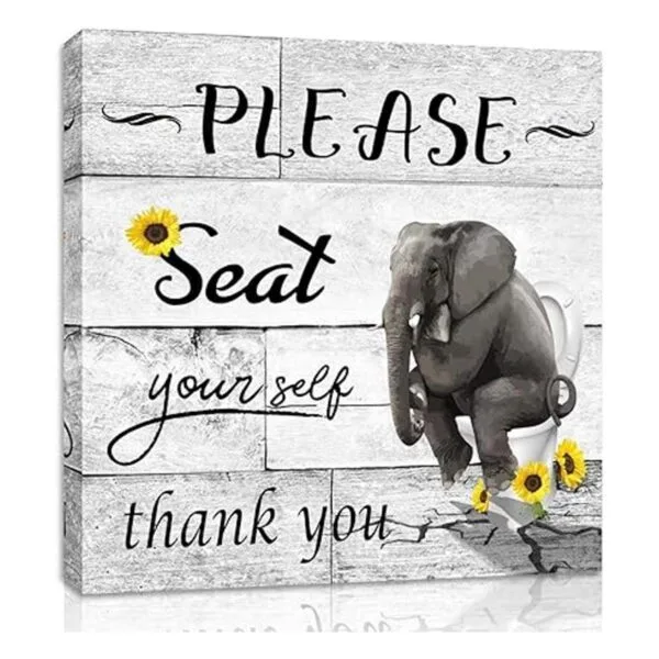YPY Letrero artístico en lienzo para baño elefante negro_2