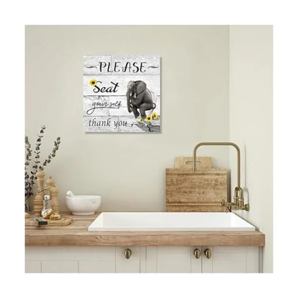 YPY Letrero artístico en lienzo para baño elefante negro_6