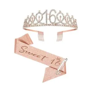 Banda y tiara de cumpleaños número 16 para niñas corona_1
