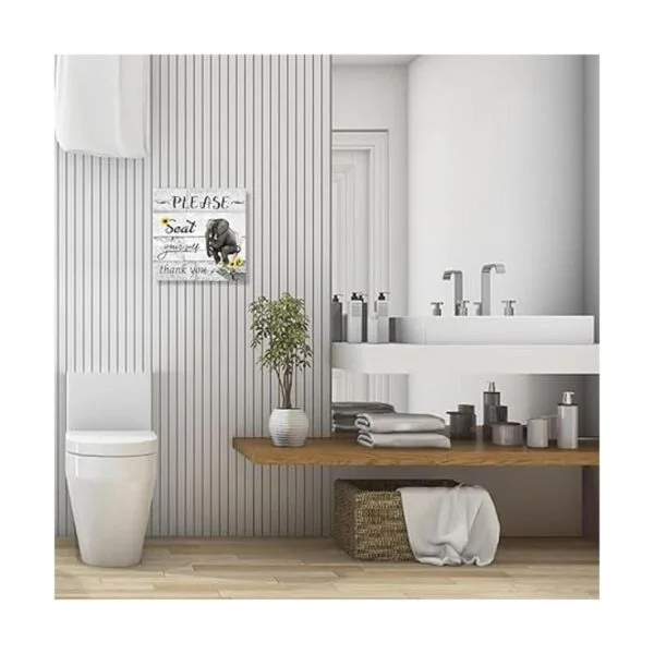 YPY Letrero artístico en lienzo para baño elefante negro_5