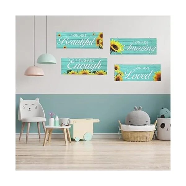 Arte de pared colgante de girasol 4 piezas de madera_7