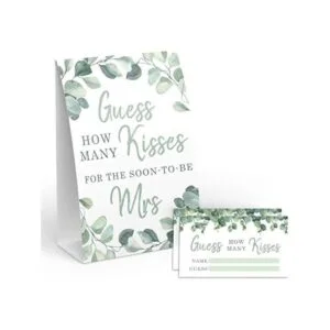 Letrero y tarjetas de juego de Eucalyptus How Many Kisses_1