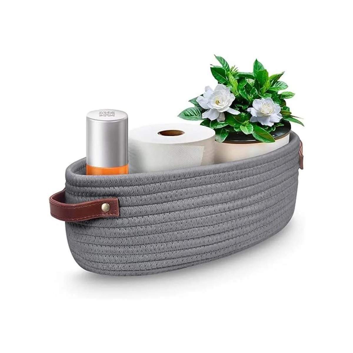 AmapleL Cesta de almacenamiento tejida con asas para parte_1